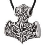 Mjolnir Pendant with Wolves - Norse Viking Necklace