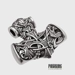 Mjolnir Pendant with Wolves - Norse Viking Necklace