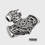 Mjolnir Pendant with Wolves - Norse Viking Necklace