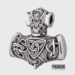 Mjolnir Pendant with Wolves - Norse Viking Necklace