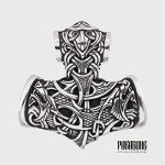 Mjolnir Pendant with Wolves - Norse Viking Necklace