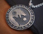 Viking Wolf Yin Yang Pendant Necklace in Silver