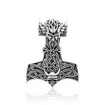 Celtic Viking Skull Mjolnir Pendant in Silver