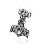Celtic Viking Skull Mjolnir Pendant in Silver