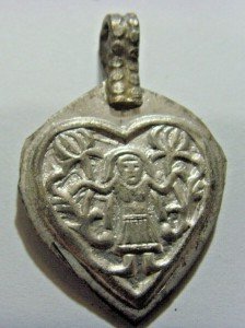 Antique Norwegian Woodswoman Silver Heart Pendant