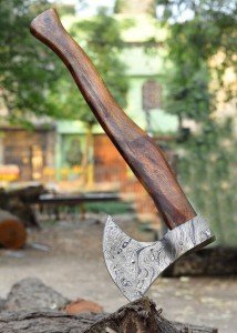 Damascus Blade Viking Throwing Axe with Olive Wood Handle
