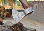 Damascus Blade Viking Throwing Axe with Olive Wood Handle