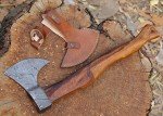 Damascus Blade Viking Throwing Axe with Olive Wood Handle