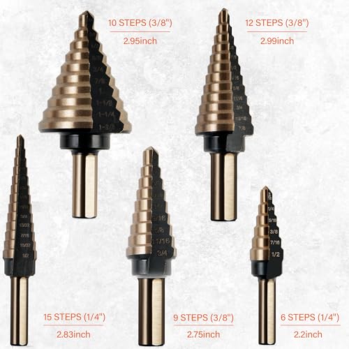 Norseman 5PCS Step Drill Bits Set - Black and Gold