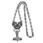 Viking Wolf Thor Hammer Necklace for Men