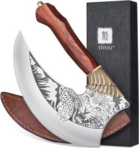 Viking Ulu Knife Pizza Cutter with Wooden Handle