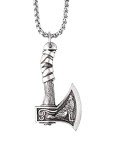 Viking Axe Necklace with Wolf and Raven Pendant