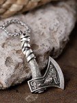 Viking Axe Necklace with Wolf and Raven Pendant