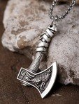 Viking Axe Necklace with Wolf and Raven Pendant