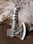 Viking Axe Necklace with Wolf and Raven Pendant
