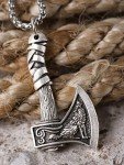 Viking Axe Necklace with Wolf and Raven Pendant