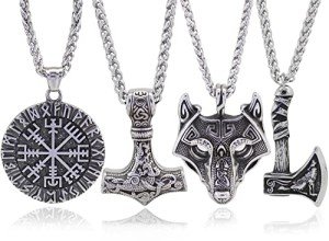 Norseman Viking Necklace Set: Axe, Wolf, Mjolnir