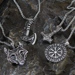 Norseman Viking Necklace Set: Axe, Wolf, Mjolnir