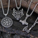 Norseman Viking Necklace Set: Axe, Wolf, Mjolnir