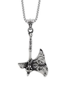Viking Battle Axe Necklace with Helm of Awe Pendant