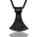 Norse Rune Necklace with Axe of Perun Pendant