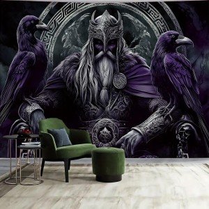 Viking Tapestry: Odin Warrior & Runes Decor