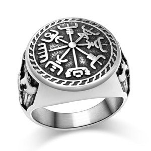 Norse Viking Vegvisir Battle Axe Stainless Steel Ring