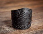 Real Leather Viking Cuff Bracelet with Valknut Design