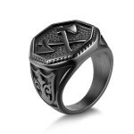 Black Warrior Double Axe Ring for Men - Viking Style
