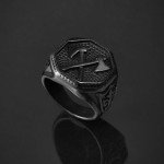 Black Warrior Double Axe Ring for Men - Viking Style