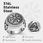 Nordic Battle Axe Ring with Vegvisir & Compass