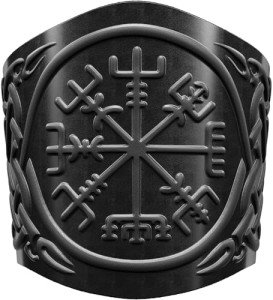 Leather Viking Cuff Bracelet with Vegvisir Design