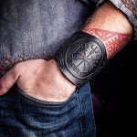 Leather Viking Cuff Bracelet with Vegvisir Design