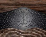 Leather Viking Cuff Bracelet with Vegvisir Design