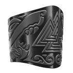 Genuine Leather Viking Cuff Bracelet - Black Valknut