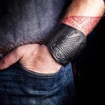 Genuine Leather Viking Cuff Bracelet - Black Valknut