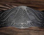 Genuine Leather Viking Cuff Bracelet - Black Valknut