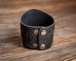 Genuine Leather Viking Cuff Bracelet - Black Valknut