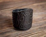 Real Leather Viking Cuff Bracelet with Mjolnir Design