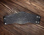 Real Leather Viking Cuff Bracelet with Mjolnir Design