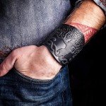 Genuine Leather Viking Cuff Bracelet - Black