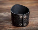 Genuine Leather Viking Cuff Bracelet - Black