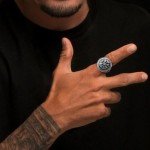 Norse Viking Battle Axe Ring with Vegvisir Symbol