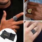 Norse Viking Battle Axe Ring with Vegvisir Symbol