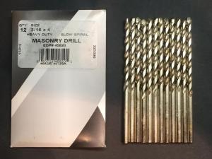 12 Heavy Duty Masonry Drill Bits - 3/16" x 4