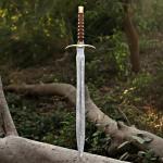 Damascus Steel Viking Sword with Leather Sheath