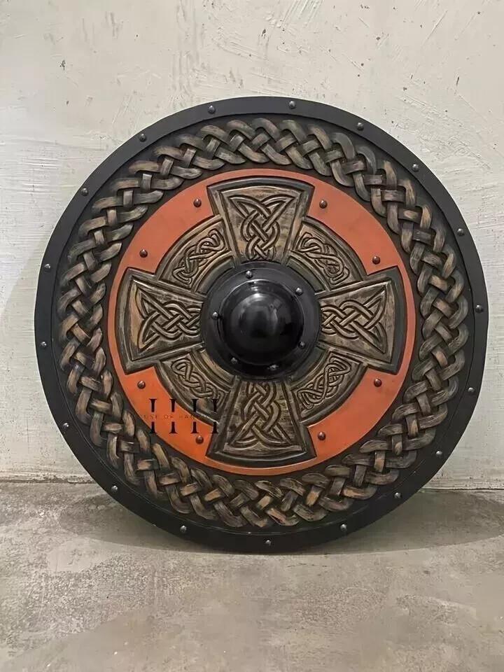 24'' Viking Wooden Battle Shield - Hand Carved Gift
