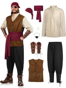 8-Piece Norseman Pirate Costume Set for Men