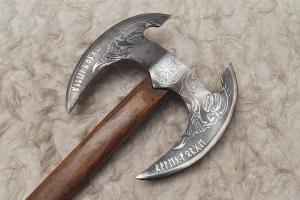 Custom Double Headed Viking Axe with Leather Grip