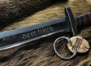 Viking Sword with Runes and Leather Wrap
